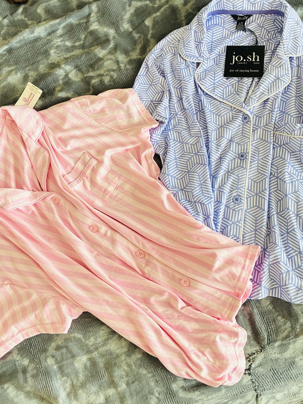 🌟2 for 1•Blue/Purple Geometric & Pink Stripe Pajama Set/Tops•SzL